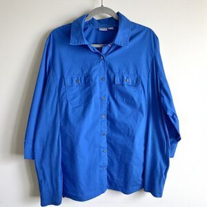 Laura Scott Women's Size 2x Button Front Shirt Button Up Sleeve Black White Blue